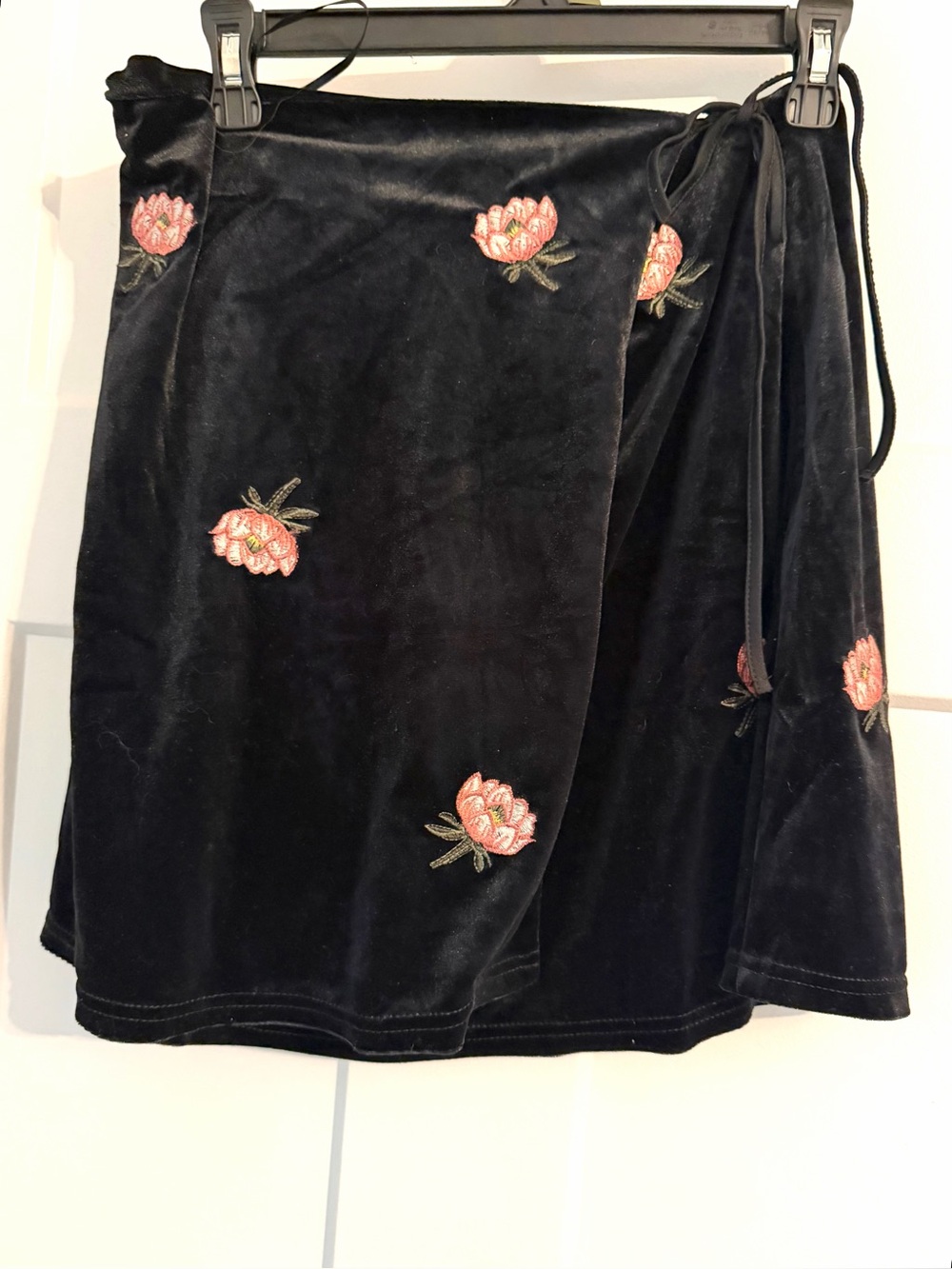 Honey Belle wrap velvet shirt with embroidered floral details NWT